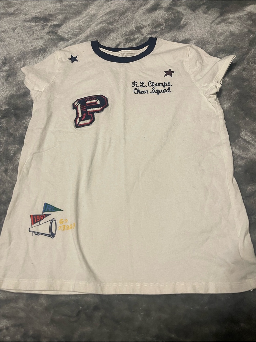 Polo by Ralph Lauren White Crewneck Tee with Navy Trim & Multicolor Patches